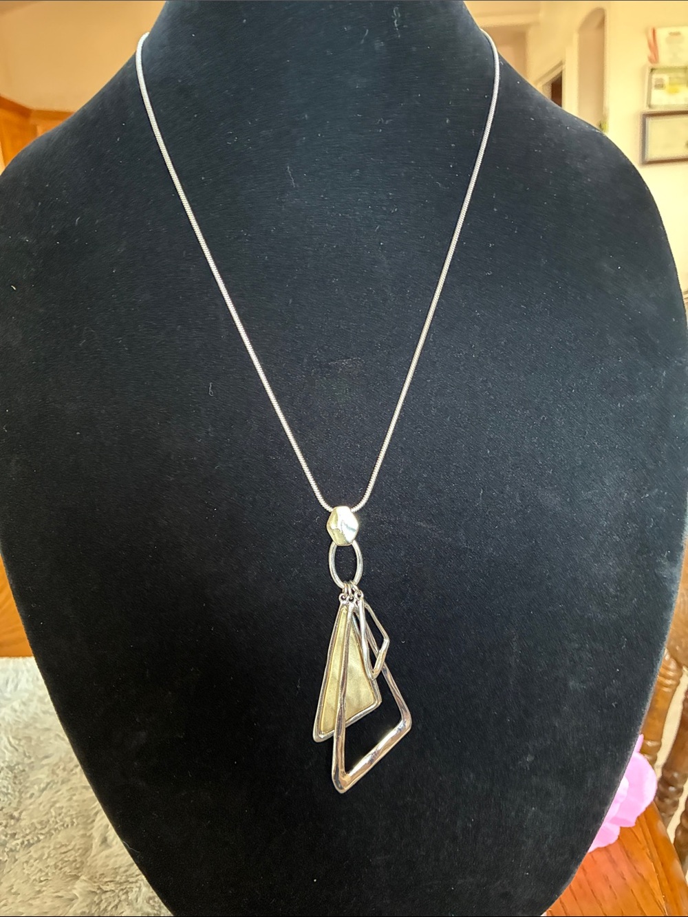 Chico's Silver and Gold-Tone Geometric Pendant Necklace